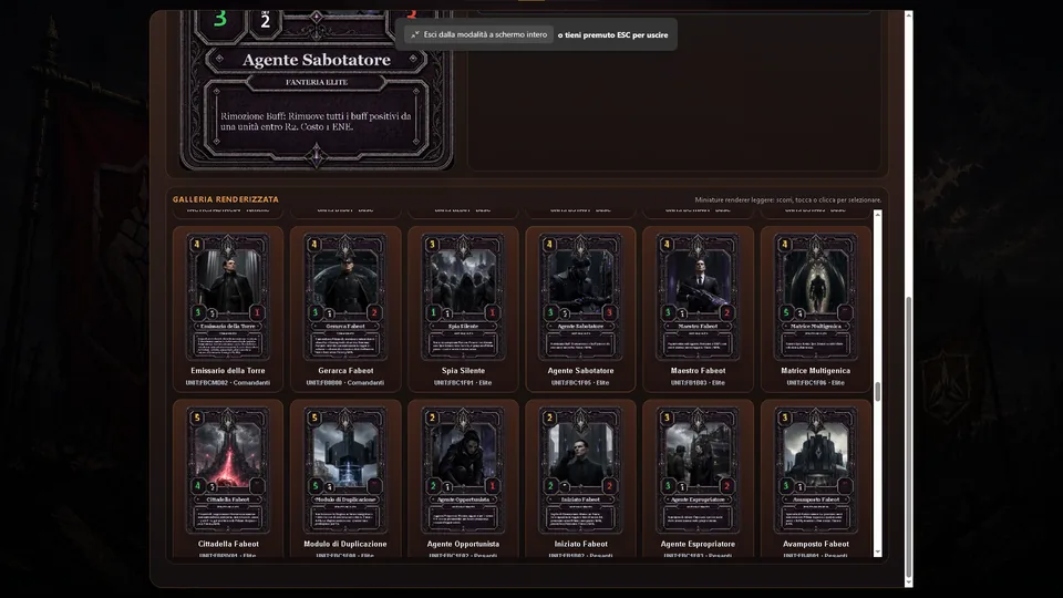 Arena Rubra rendered card gallery with multiple Fabeot cards visible in a grid.