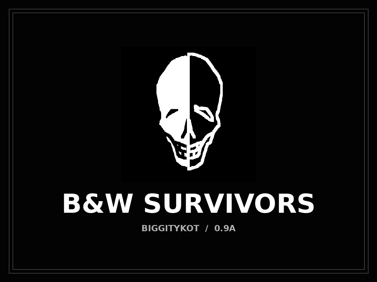 B&W Survivors monochrome skull emblem and title, composed for the project card.