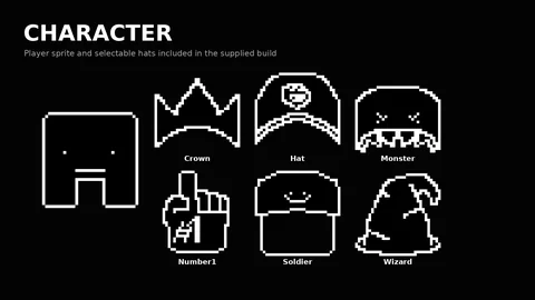 B&W Survivors player sprite shown alongside selectable hat sprites.