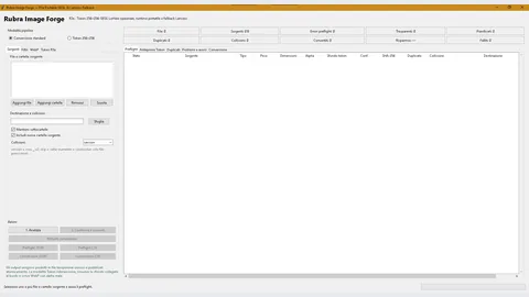 Rubra Image Forge overview screen in standard conversion mode with source and destination controls.