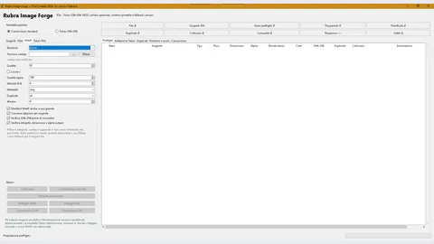 Rubra Image Forge WebP settings tab with Pillow backend, quality and verification controls.