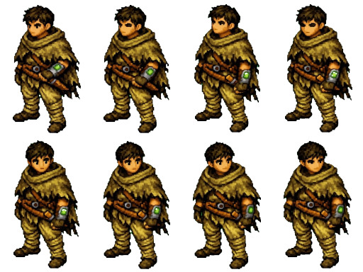 Exported eight-frame idle sprite sheet produced through Unum Sunt Sprite Studio.