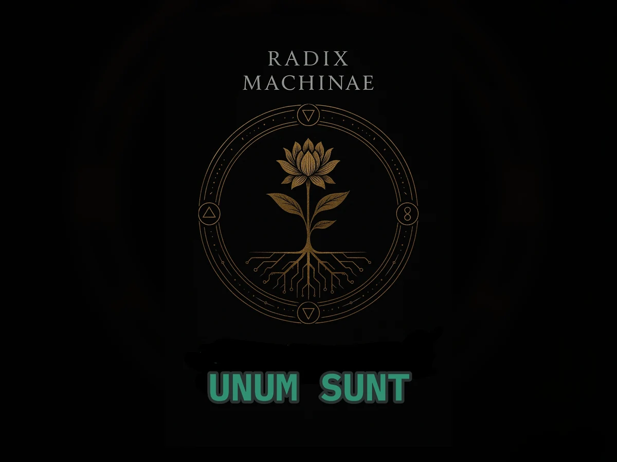 Radix Machinae cover presented as a book object on a dark bronze-black field.